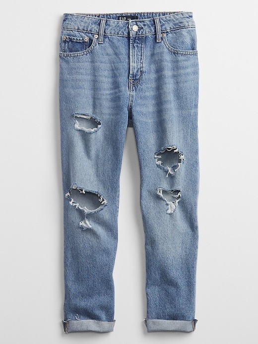 Image number 4 showing, Mid Rise Destructed Universal Rigid Slim Boyfriend Jeans