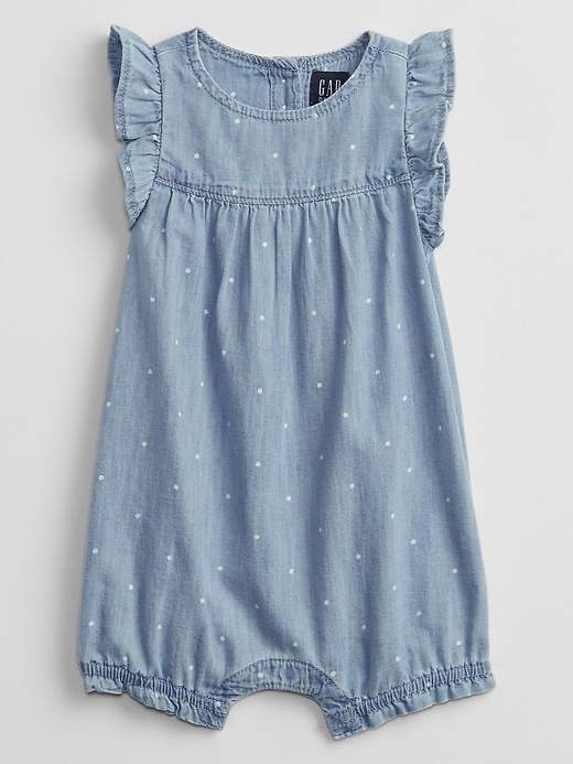 Image number 1 showing, Baby Polk-A-Dot Denim Shorty One-Piece
