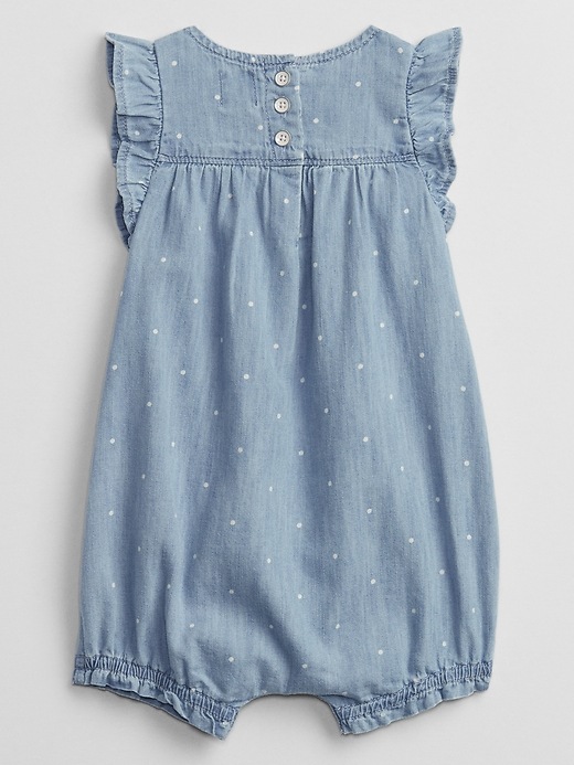 Image number 2 showing, Baby Polk-A-Dot Denim Shorty One-Piece