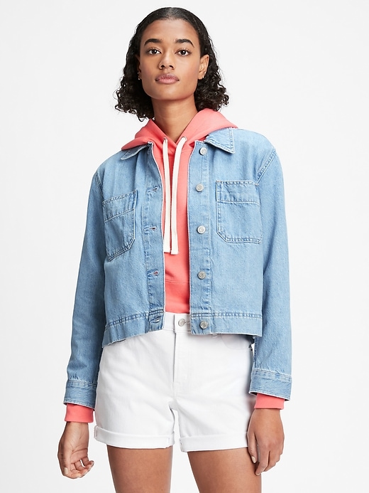 GAP : Cropped Denim Utility Jacket $10.35 with code: GFBONUS - Deals ...