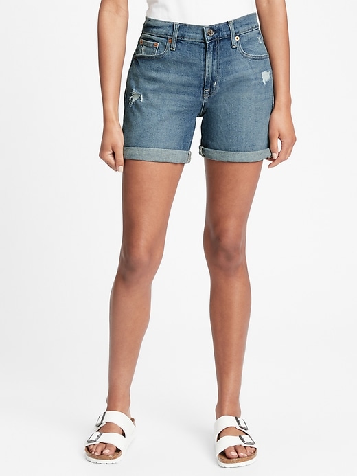 Image number 1 showing, 5" Mid Rise Distressed Denim Shorts