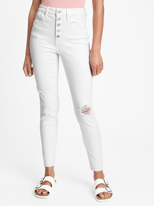 High Rise Destructed Universal Legging Jeans with Button Fly with Washwell&#153