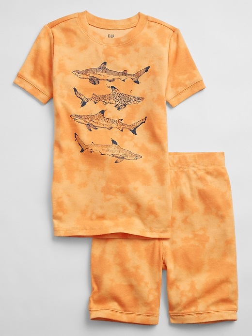 View large product image 1 of 1. Kids 100% Organic Cotton Tie-Dye Shark Graphic PJ Set