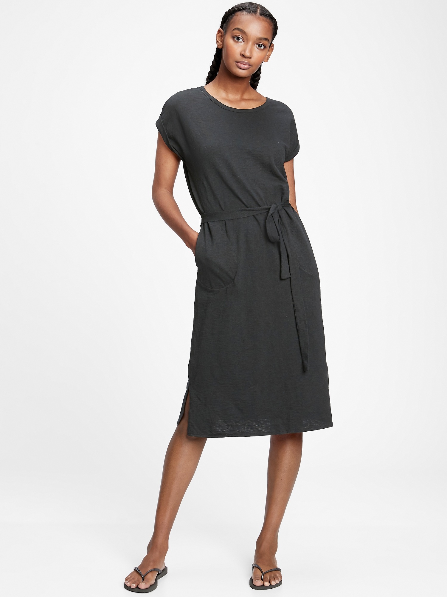 Black dress with tie belt Clearance