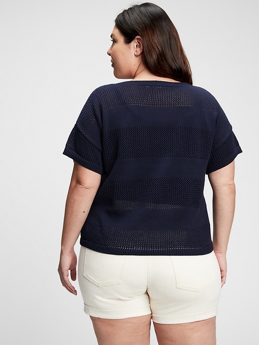 Open-Stitch Short Sleeve Sweater