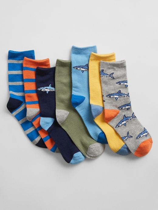 View large product image 1 of 1. Kids Shark Graphic Crew Socks (7-Pack)