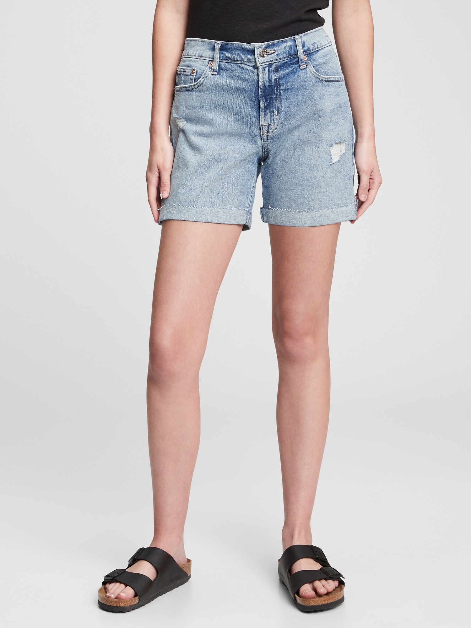 stretch distressed denim shorts