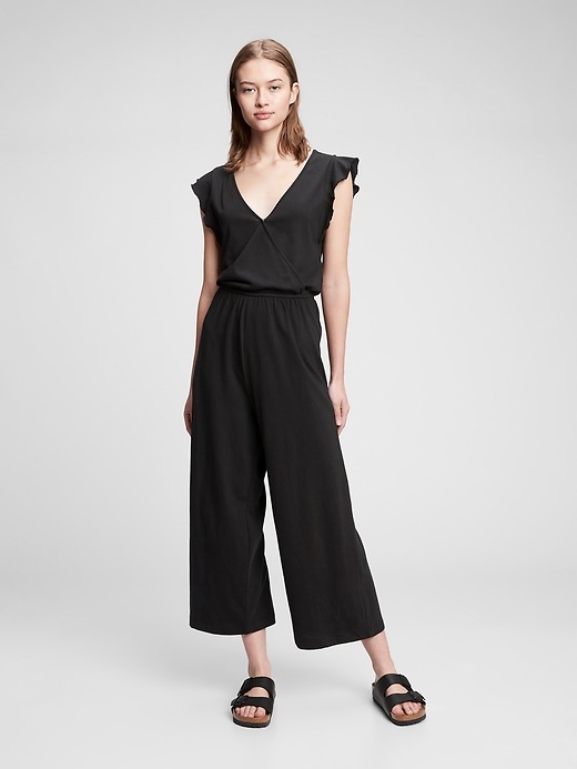 View large product image 1 of 1. Wrap-Front V-Neck Jumpsuit