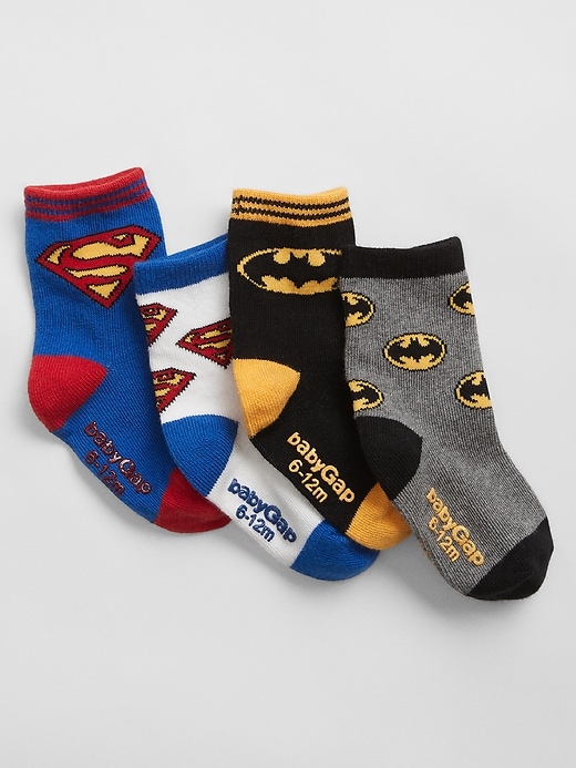View large product image 1 of 1. babyGap &#124 DC&#153 Batman and Superman Graphic Socks (4-Pack
