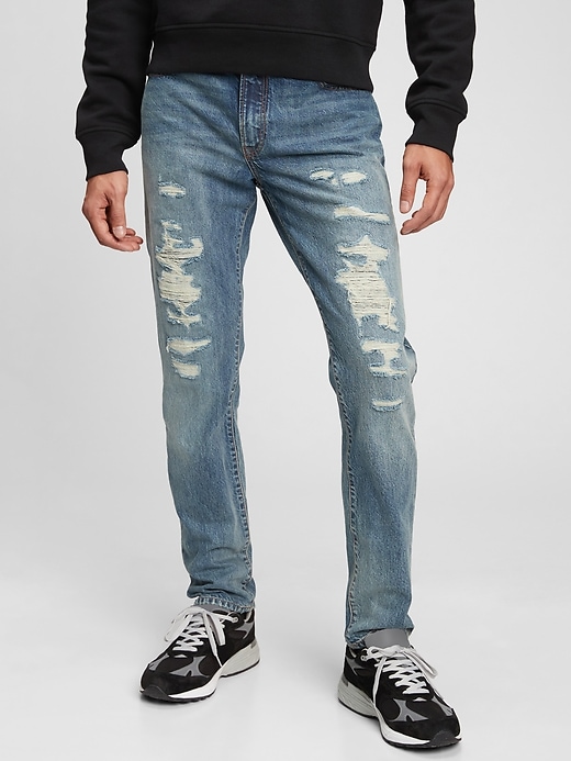 Mid Rise Destructed Slim Jeans with 