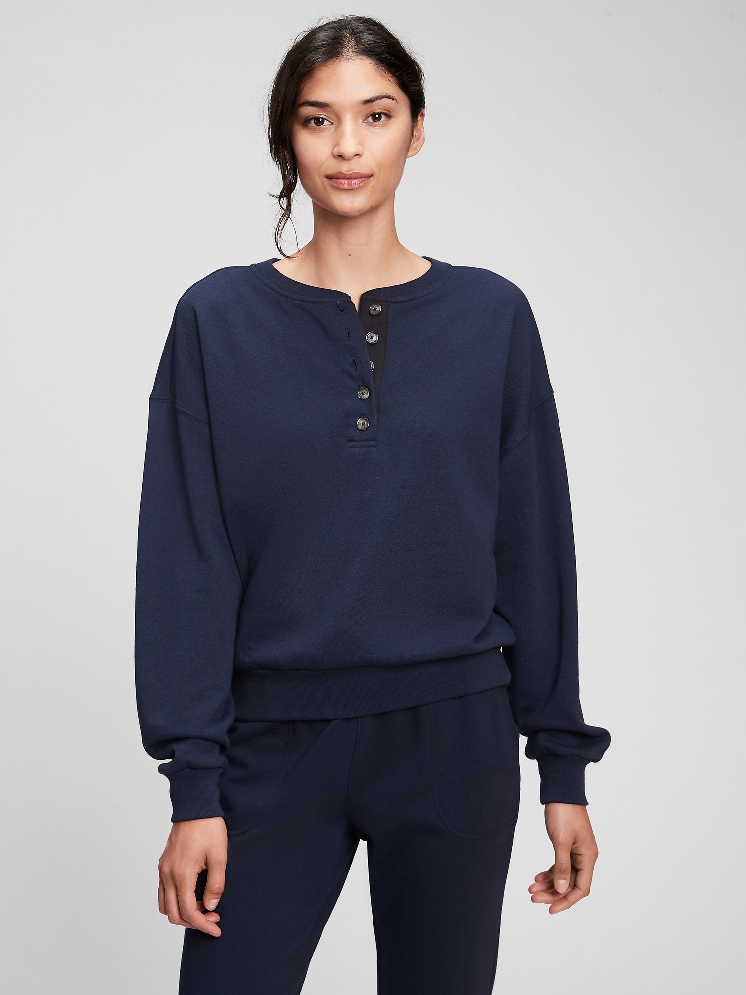 Tシャツ・カットソー HUECLOSET Button Henley Sweatshirt SE455 The Depth Behind 'Healthknit', Pioneer of the Henley Neck T