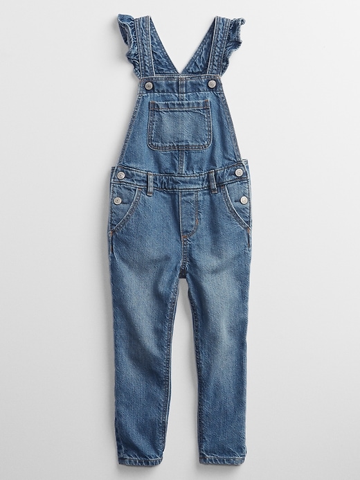 Image number 1 showing, Toddler Denim Ruffle Overalls