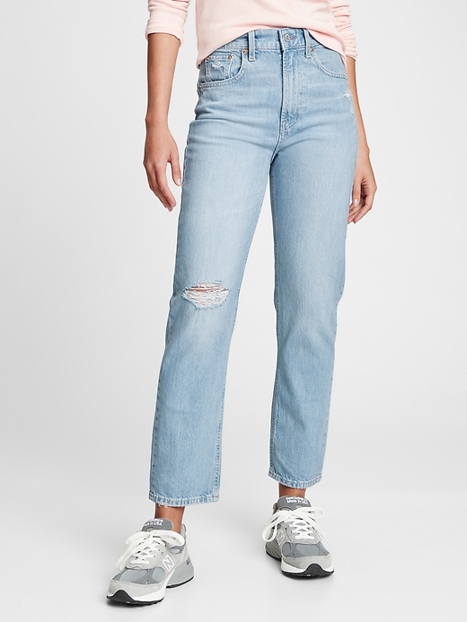 Image number 1 showing, Sky High Distressed Straight Leg Jeans