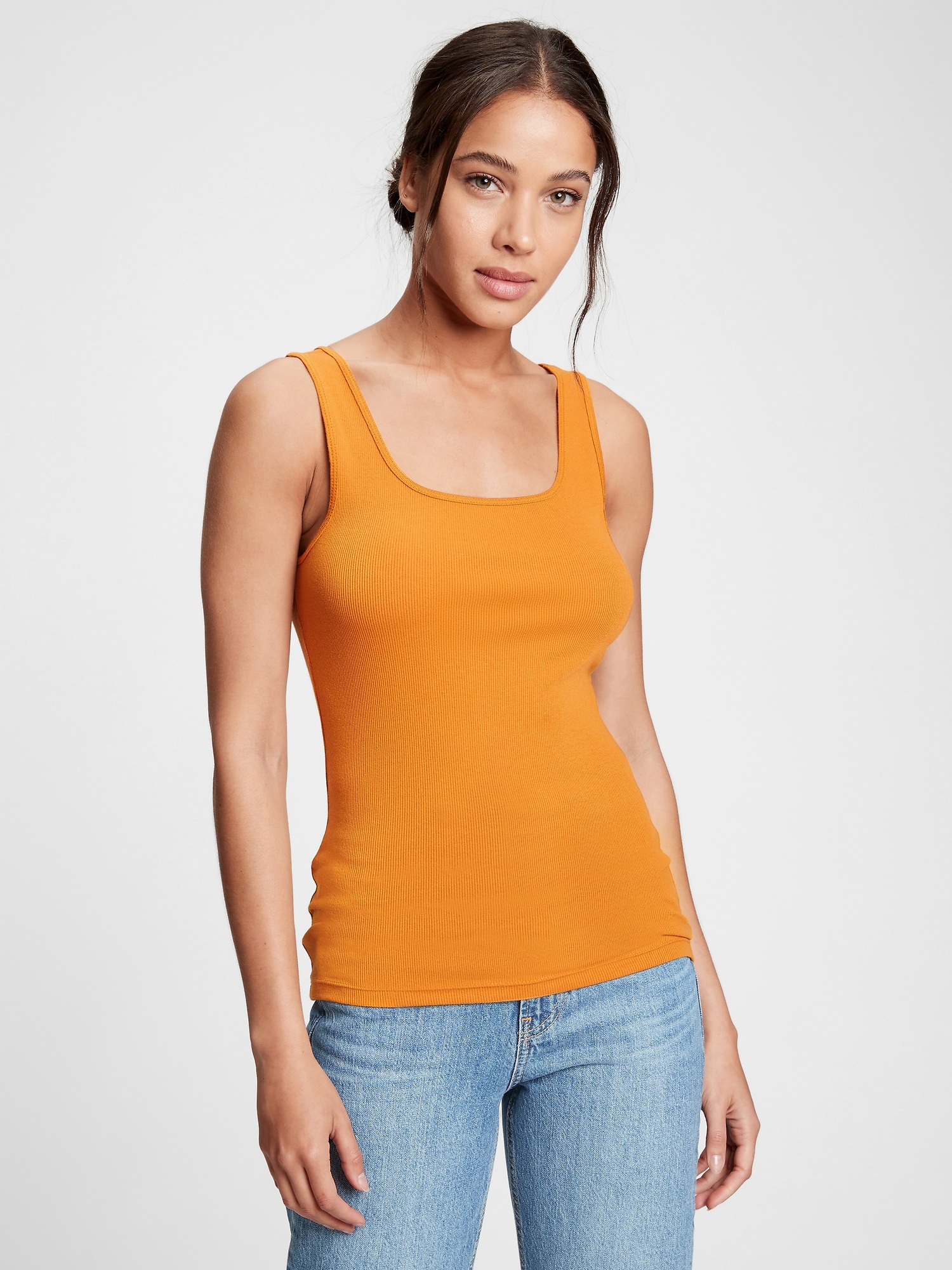 yellow ribbed tank top
