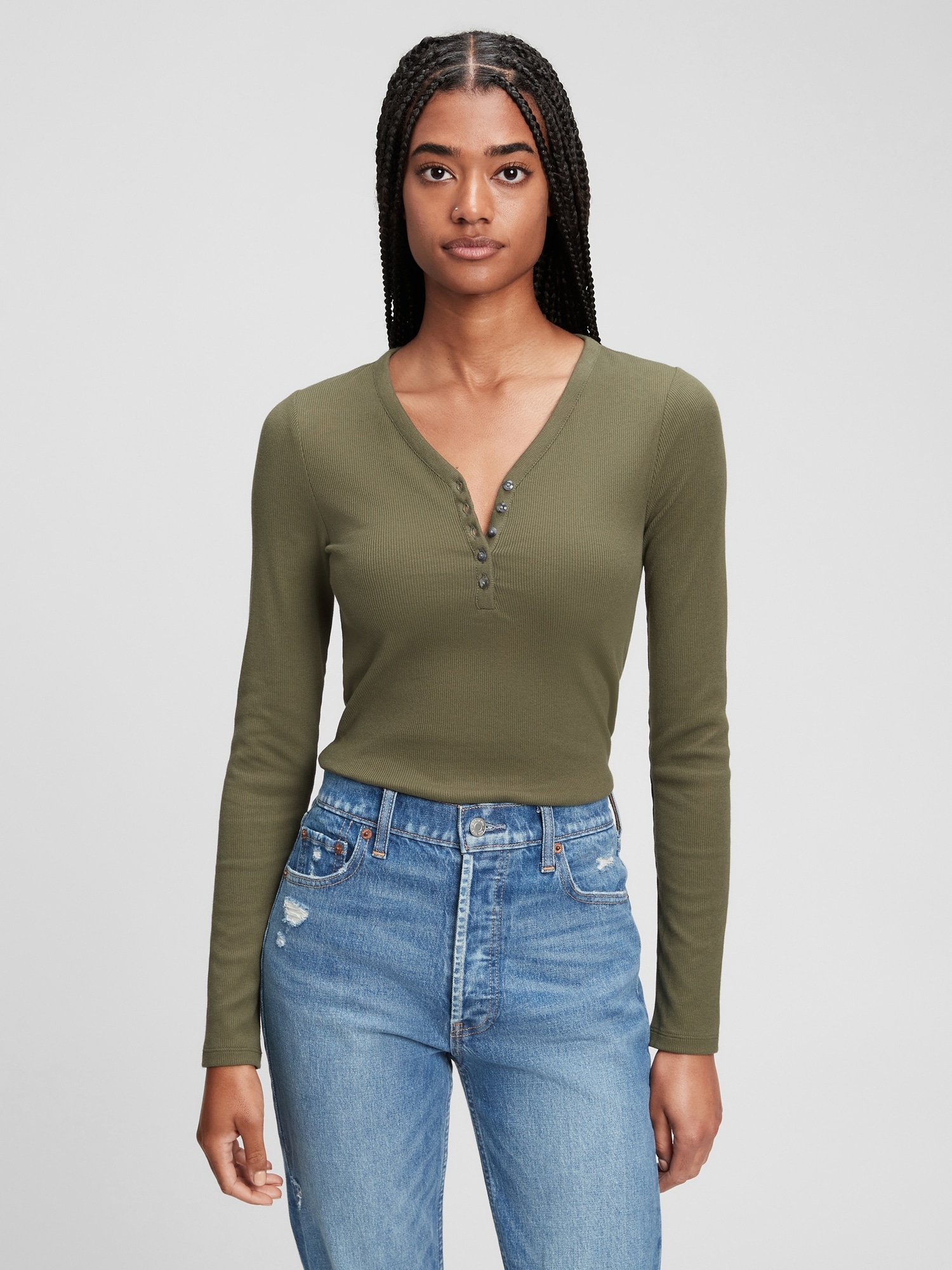 [JILLSTUART]★25SS★韓国人気★Ribbed Henley Neck T-shirt JILLSTUART]☆25SS☆韓国人気☆Ribbed Henley Neck T-shirt