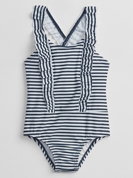 View large product image 1 of 1. Toddler Stripe Ruffle Swim One-Piece