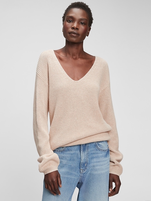 View large product image 1 of 1. Puff Sleeve V-Neck Sweater