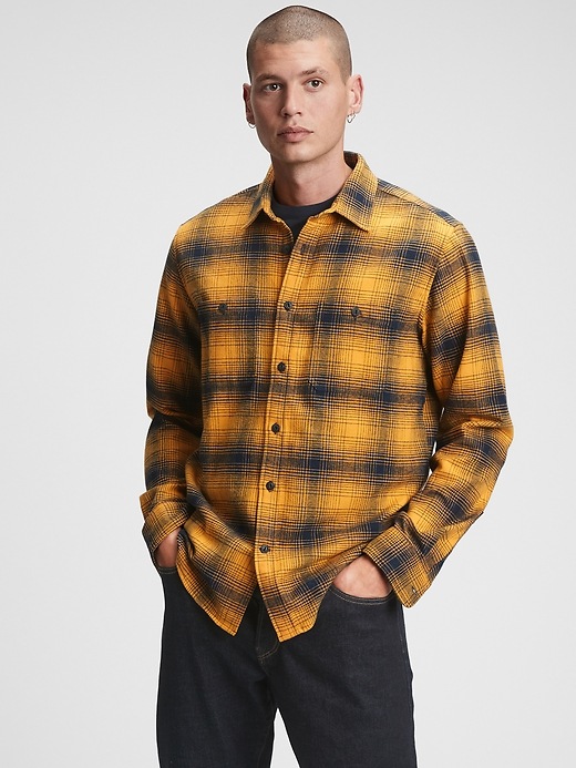 Gap Factory Men's Flannel Shirt in Untucked Fit (Bold Yellow)