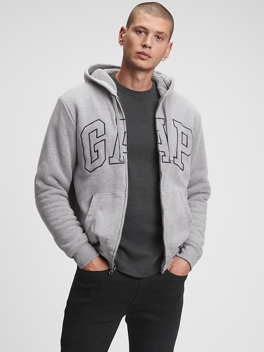 View large product image 1 of 1. Sherpa-Lined Gap Logo Hoodie