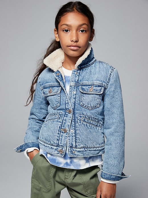 Image number 2 showing, Kids Sherpa Lined Denim Icon Jacket