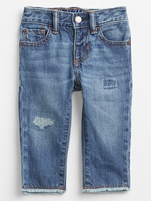 Baby Destructed Pull-On Slim Jeans with Washwell