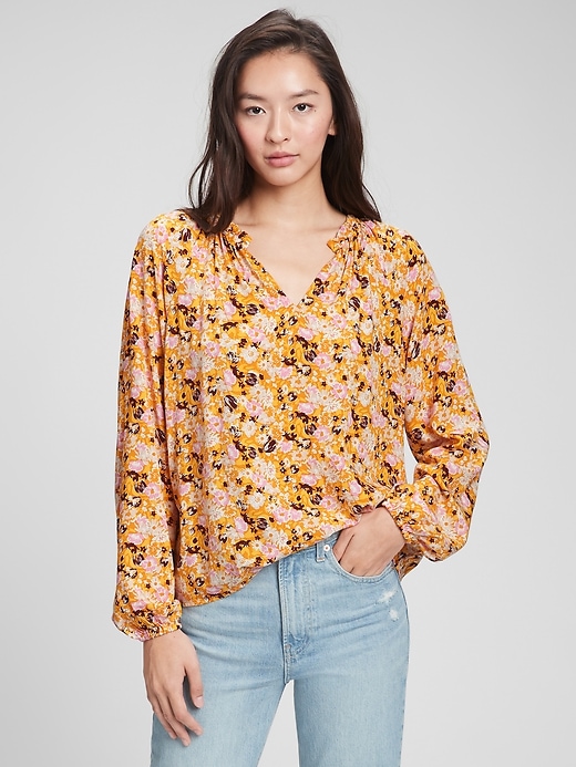 View large product image 1 of 1. Ruffle-Neck Top
