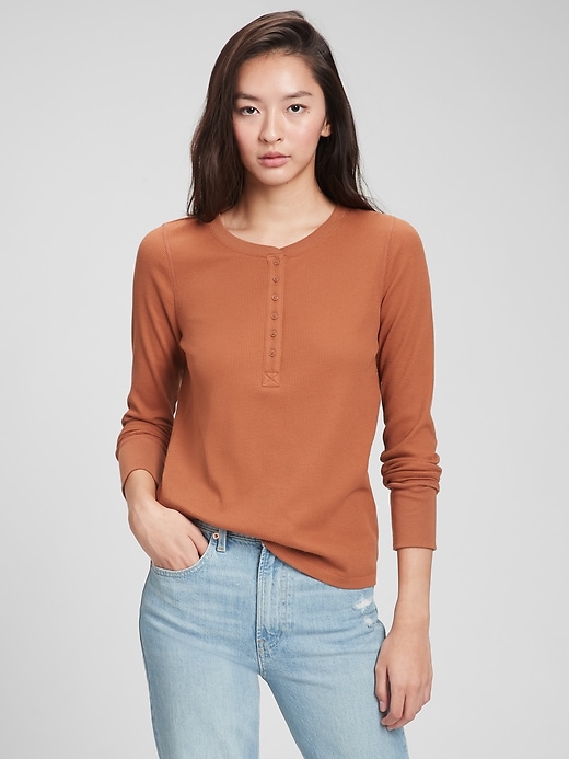 View large product image 1 of 1. Waffle-Knit Henley T-Shirt