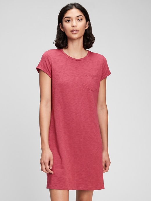 Gap Factory Women's Pocket T-Shirt Dress (Red Raspberry Glaze)