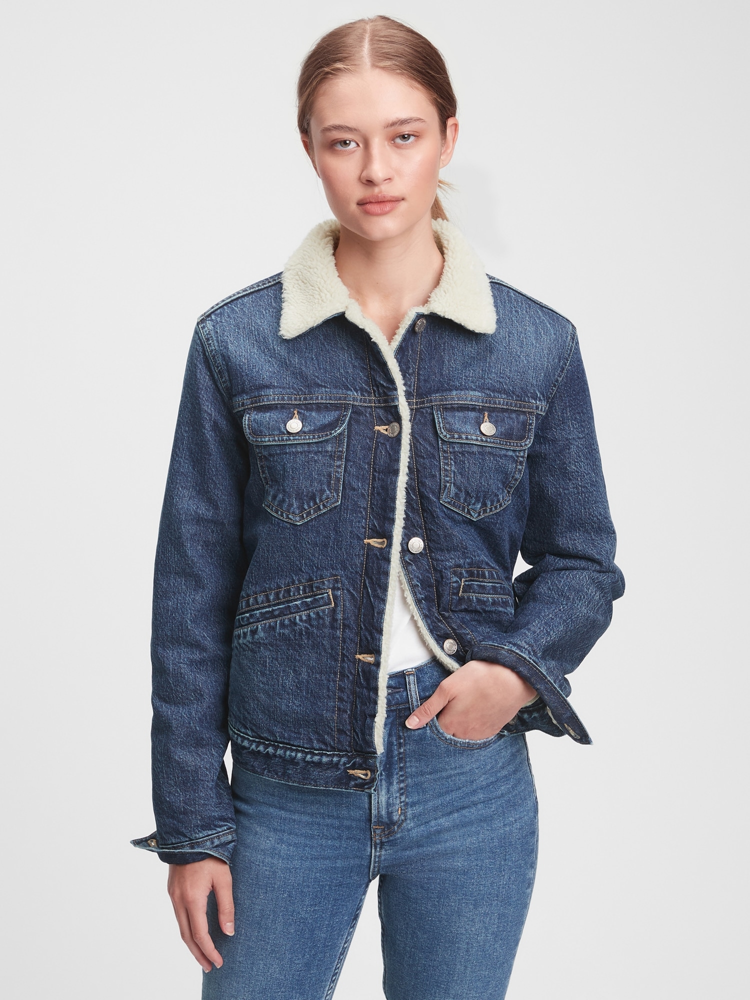 Sherpa Denim Icon Jacket with Washwell Gap Factory