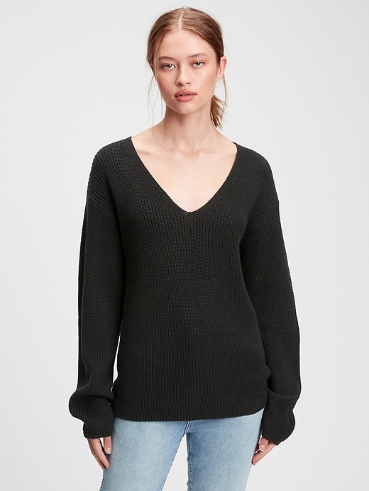 Image number 3 showing, Puff Sleeve V-Neck Sweater