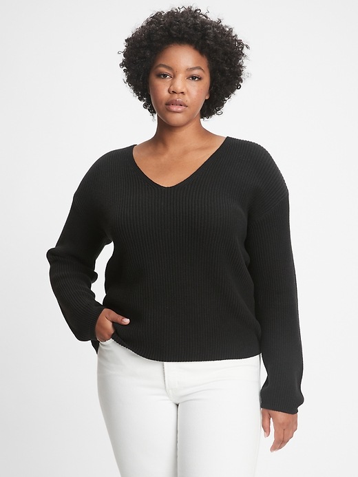 Image number 5 showing, Puff Sleeve V-Neck Sweater