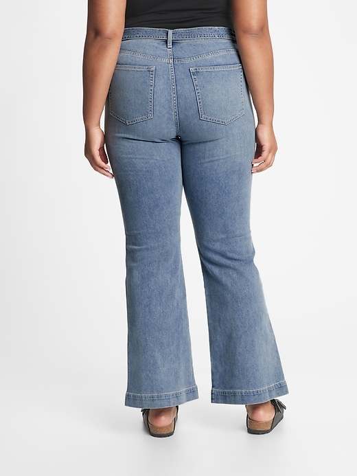 Image number 2 showing, High Rise Tie-Belt Flare Jeans