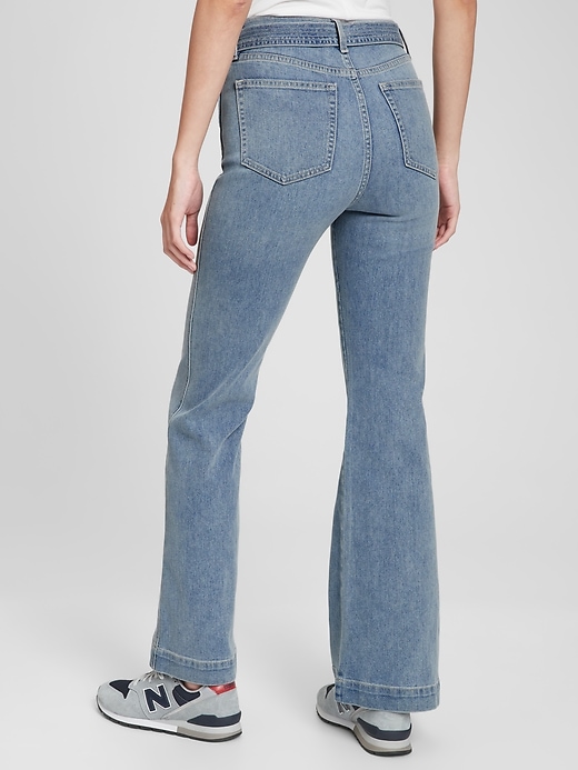 Image number 6 showing, High Rise Tie-Belt Flare Jeans