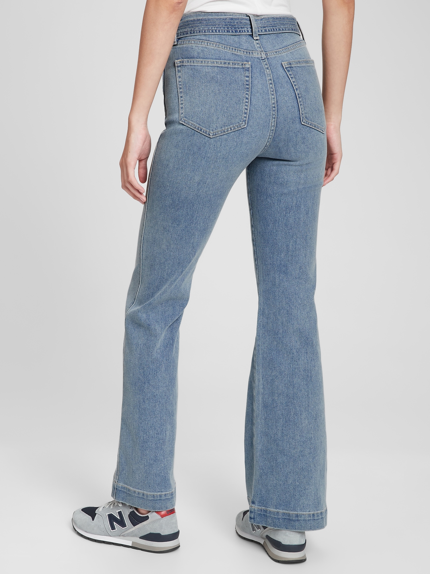 High Rise Tie-Belt Flare Jeans with Washwell® | Gap Factory