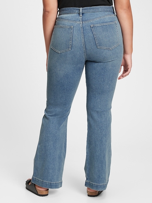 Image number 4 showing, High Rise Tie-Belt Flare Jeans