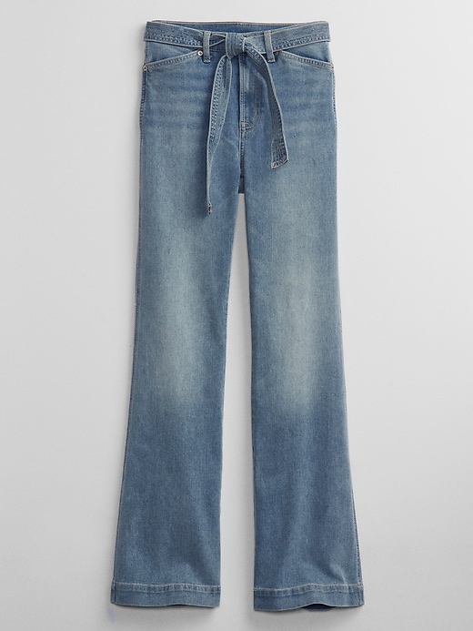 Image number 7 showing, High Rise Tie-Belt Flare Jeans