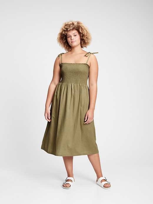 Image number 3 showing, Shoulder-Tie Smocked Midi Dress