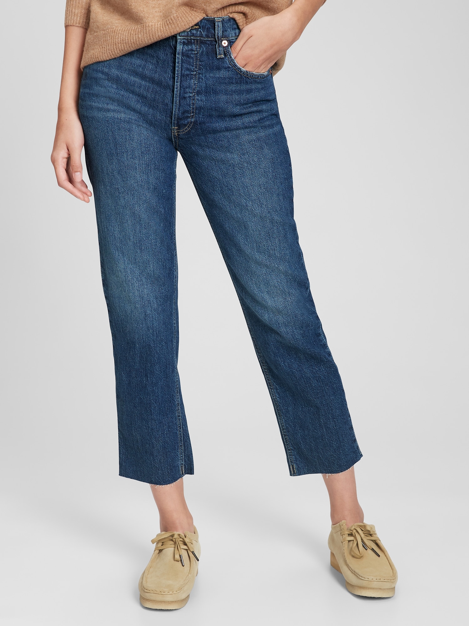 High Rise Cheeky Straight Jeans with Washwell