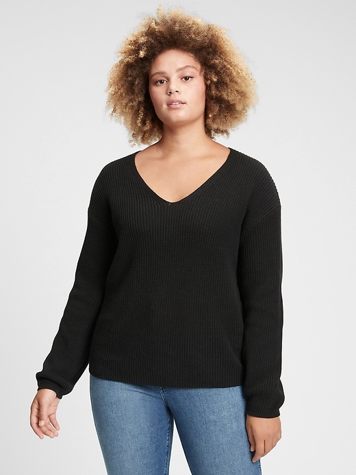 Image number 1 showing, Puff Sleeve V-Neck Sweater