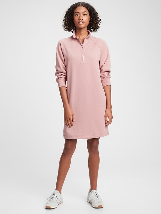 ワンピース X-girl HALF ZIP SWEAT DRESS Sage Khaki Rib High Neck Half Sweater Dress | Dresses