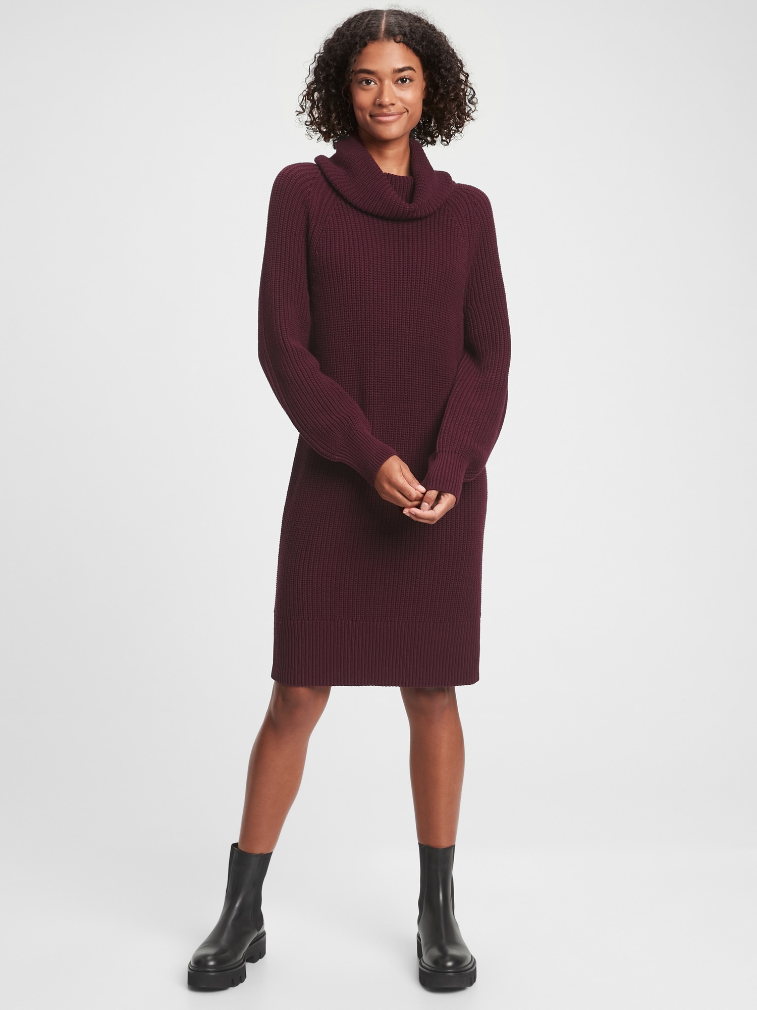 cowl neck sweater dress