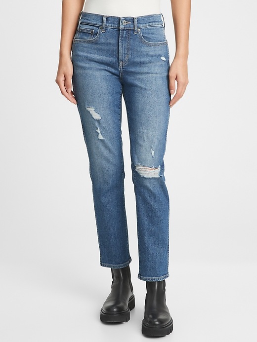 Image number 3 showing, Mid Rise Distressed Vintage Slim Jeans with Washwell