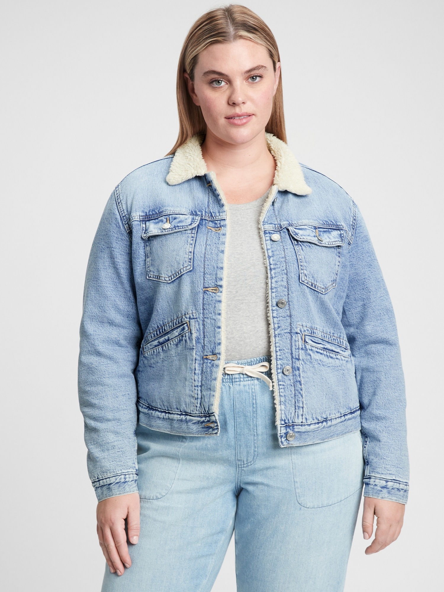 plus size sherpa lined denim jacket