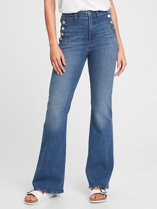 Image number 1 showing, High Rise Flare Jeans with Washwell