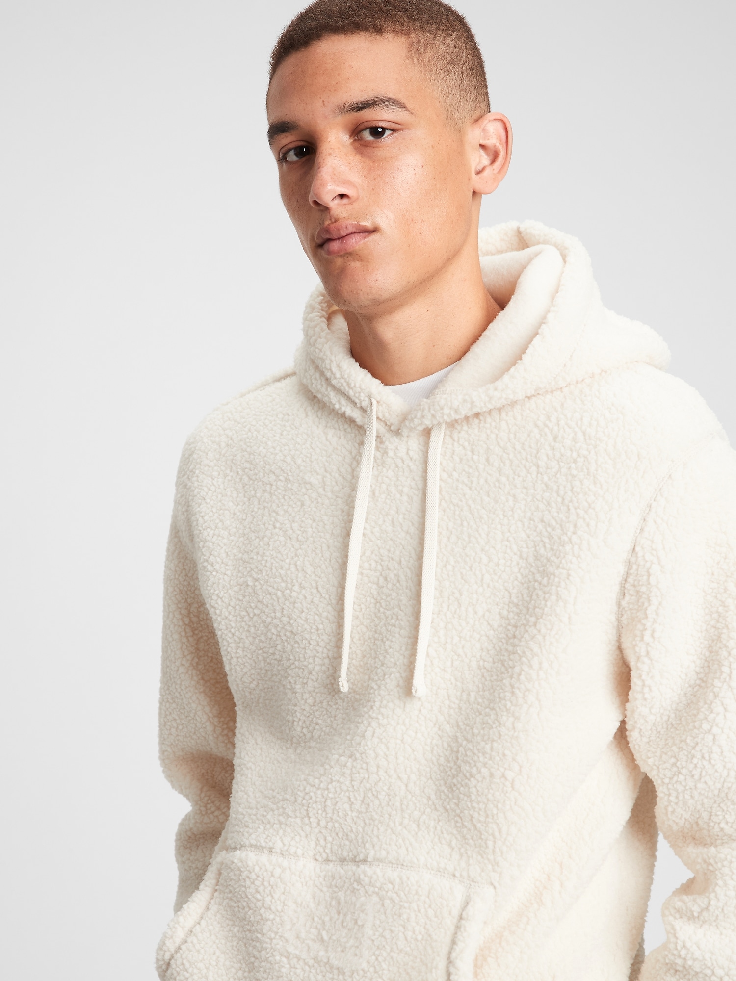 hooded sherpa pullover
