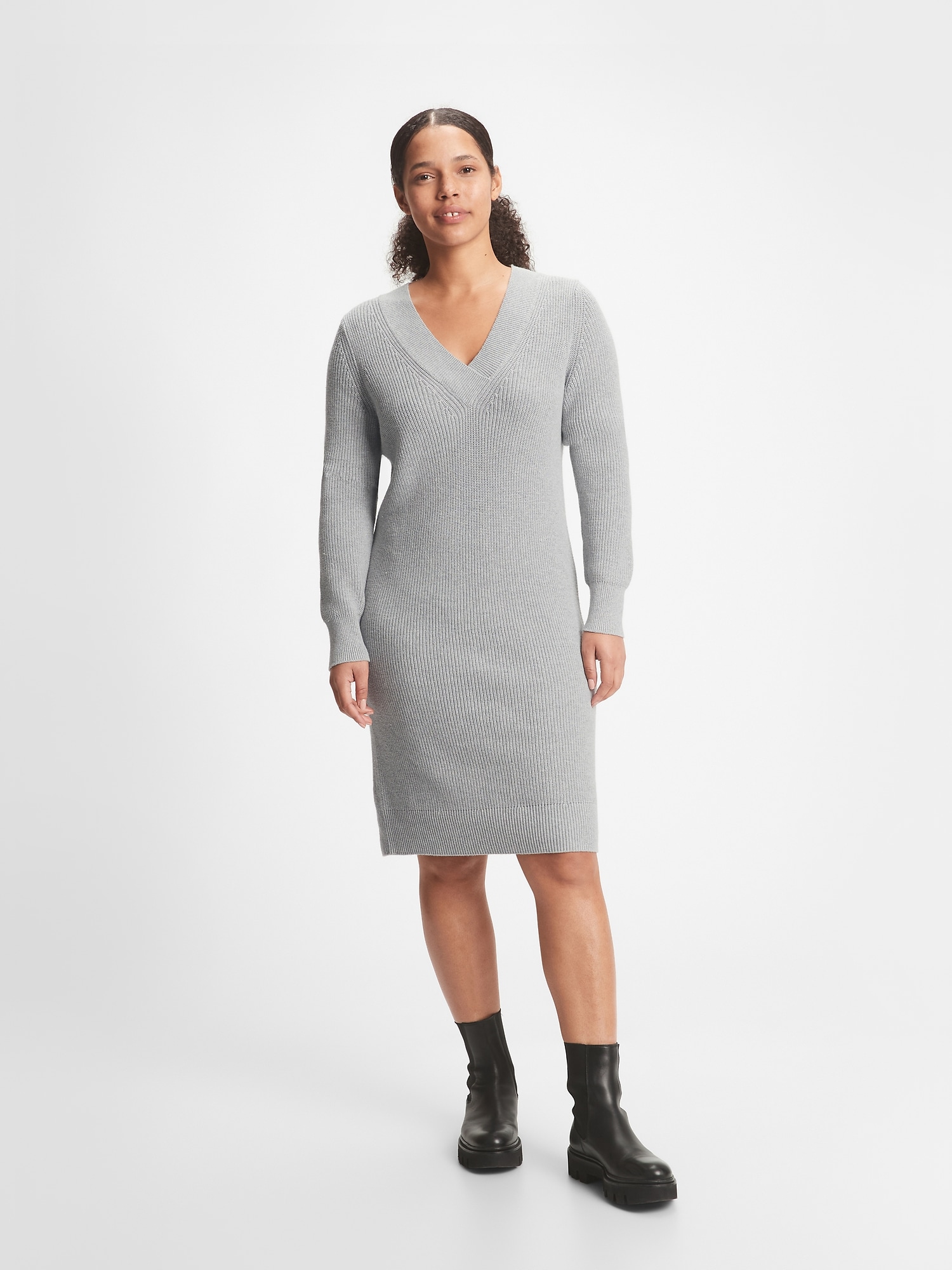 V NECK SWEATER DRESS