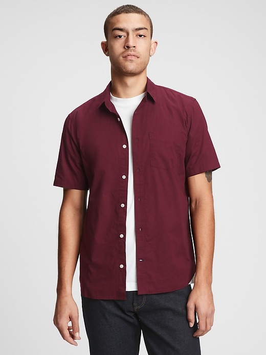 View large product image 1 of 1. Short Sleeve Poplin Shirt in Slim Fit