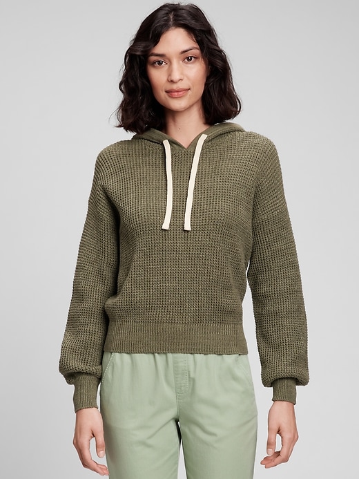 Image number 8 showing, Waffle-Knit Hoodie Sweater