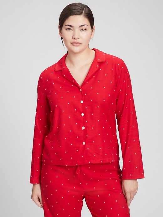 Gap Factory Women's Flannel Button-Front PJ Shirt (Red Dot)