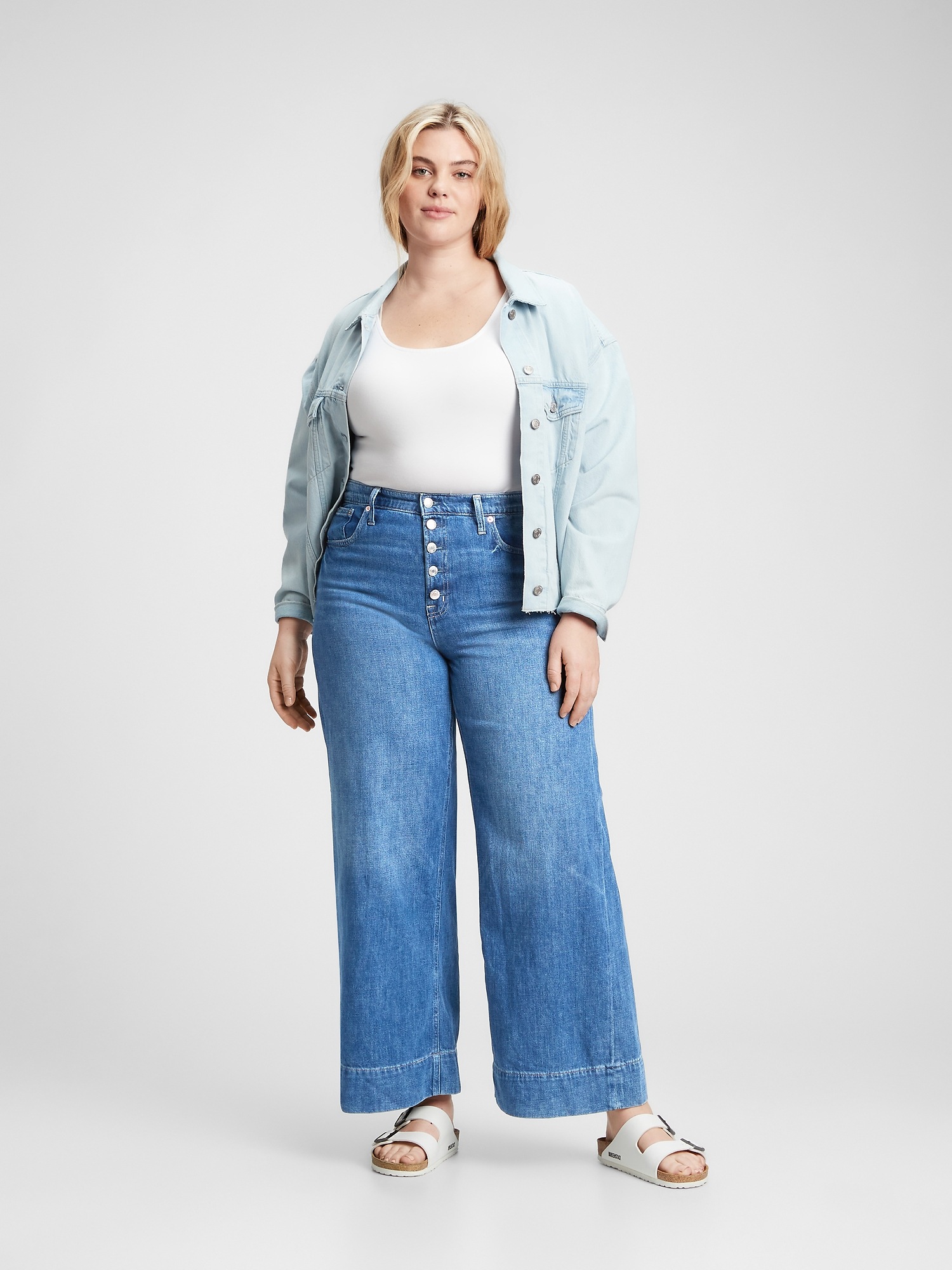 wide leg button fly jeans